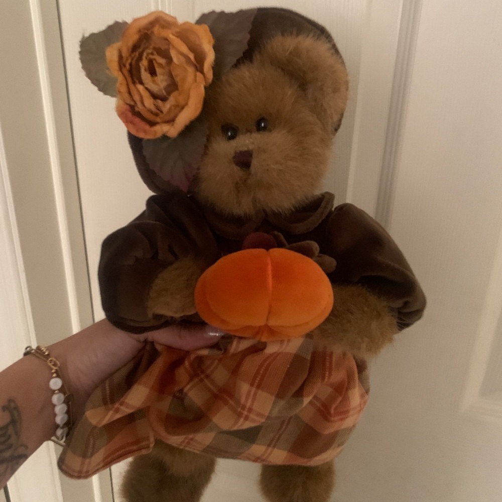 Brown and Orange Stuffed Bear with Flower Hat